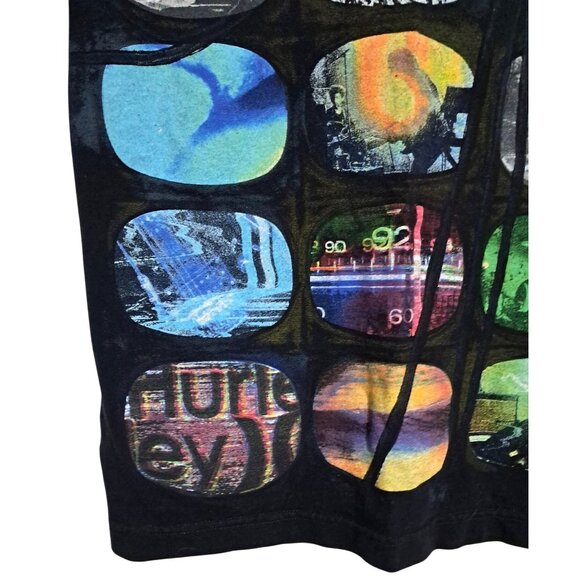 Y2K Hurley Graphic Tee Mens L Y2K TV Screen Collage Surf Skate Shirt - Picture 6 of 7